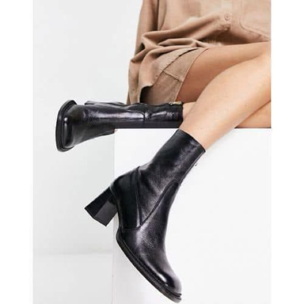 ASOS Black Heeled Boots Sleek Leather Design